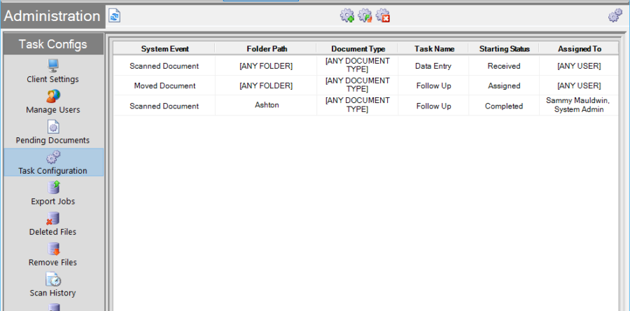 Task Configuration Listings